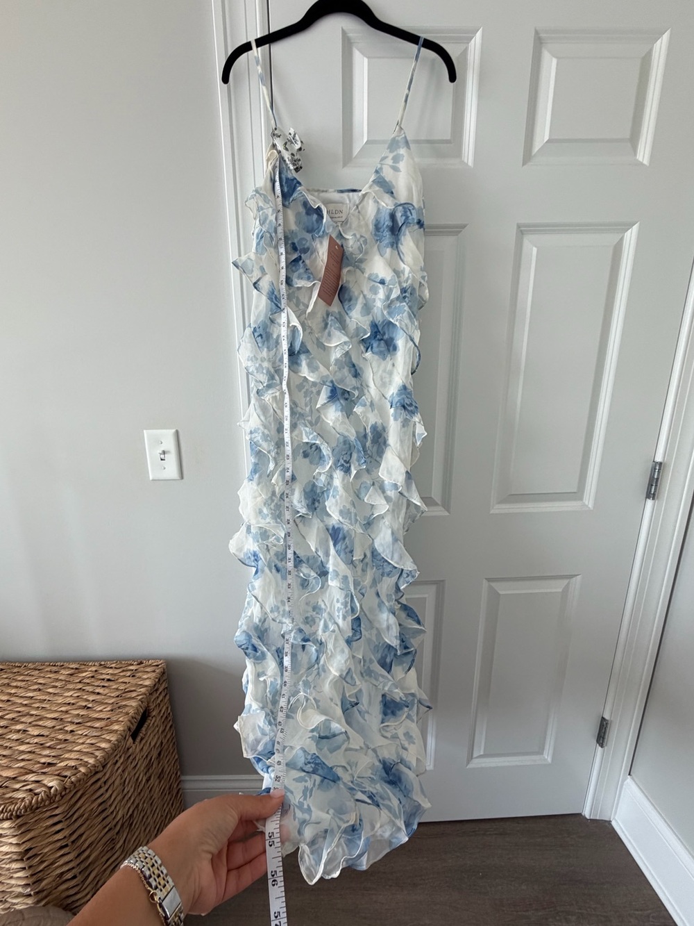 NWT BHLDN Blue & White Ruffle Maxi Dress Size 14 - Picture 5 of 8